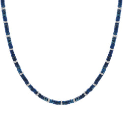 Men's Natural Blue Jasper Heishi Beads Necklace with Silver Stoppers