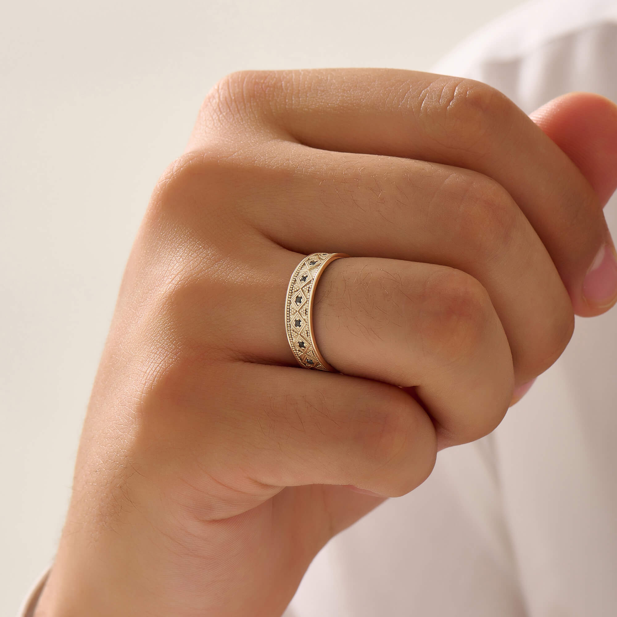 Men's Solid Gold Lattice Band Ring