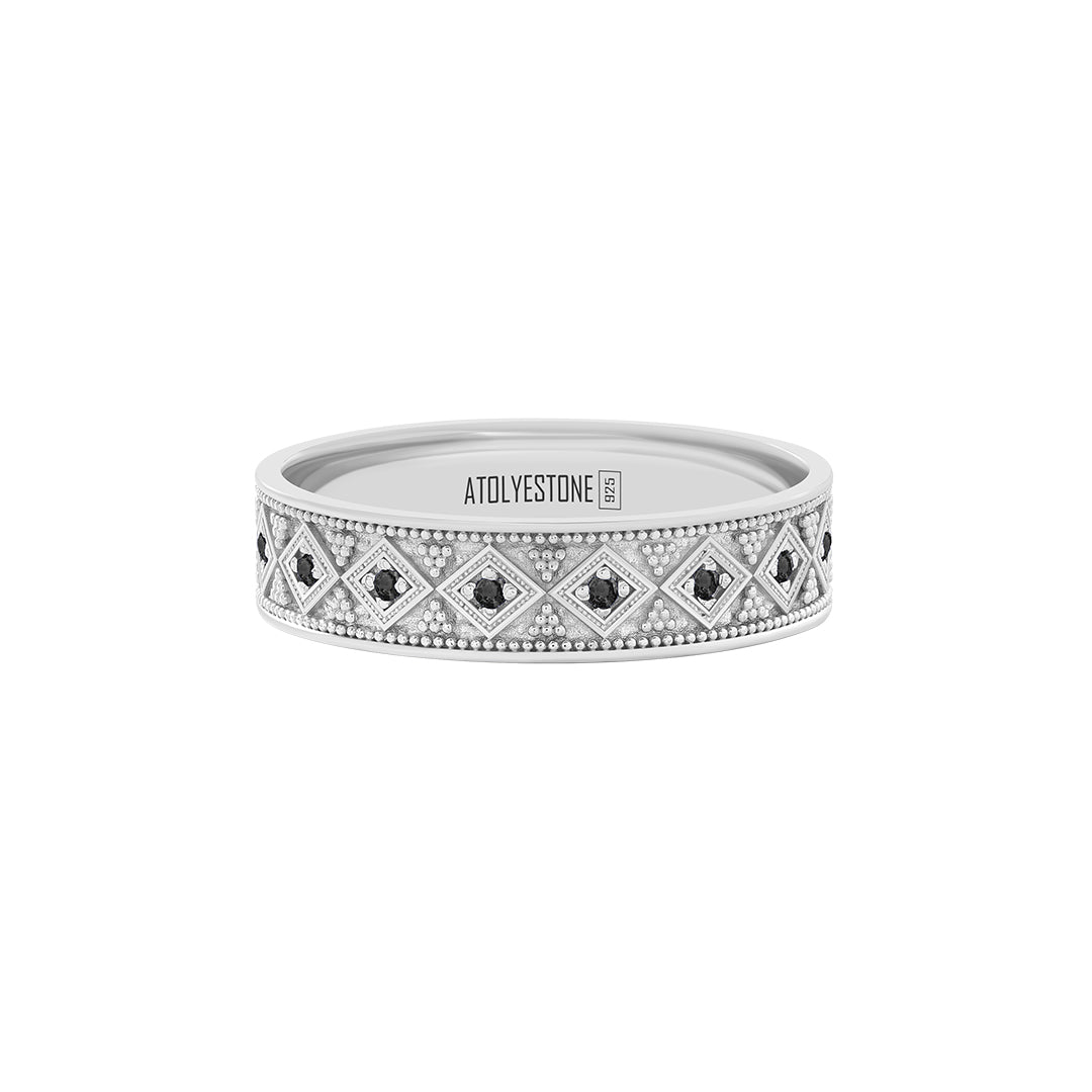 Lattice Band Ring in 925 Sterling Silver - Pave Black Diamond
