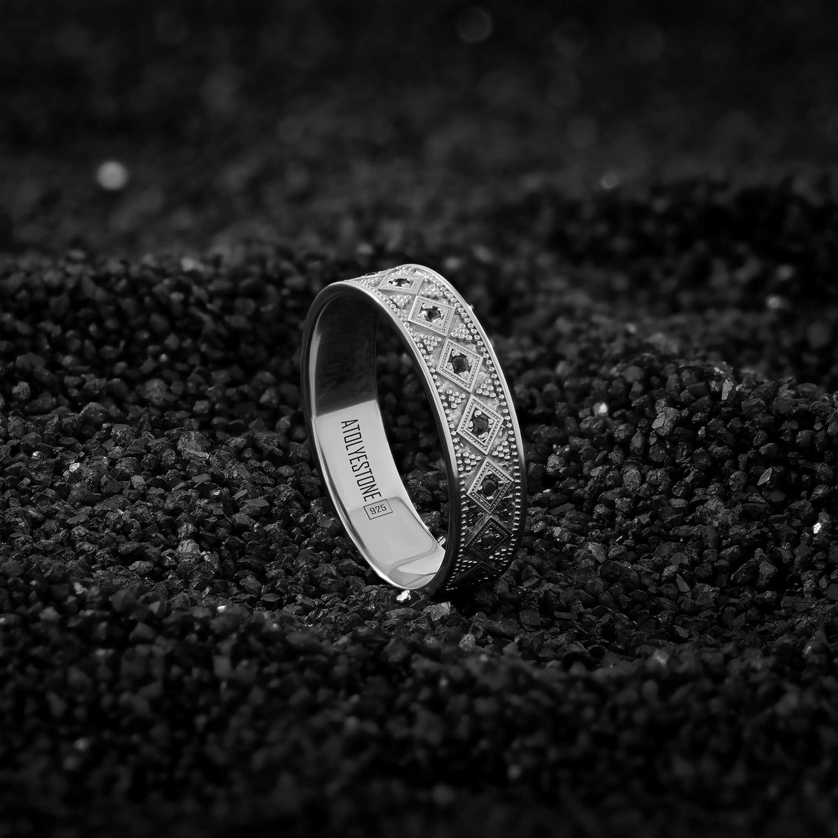 Paved Lattice Band Ring in Silver