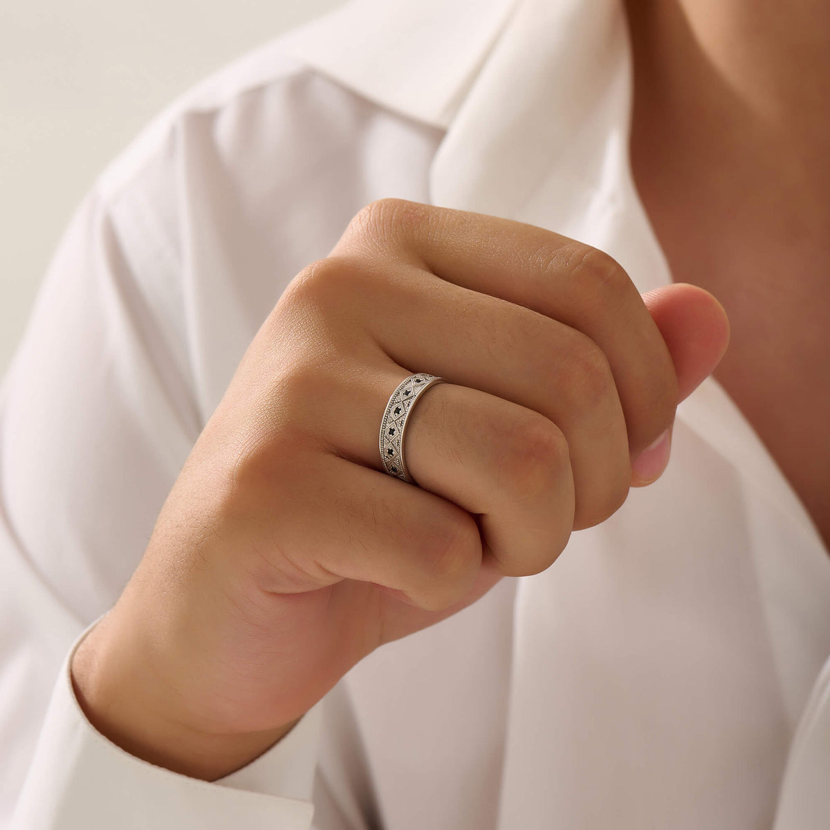 Silver Lattice Band Ring for Men