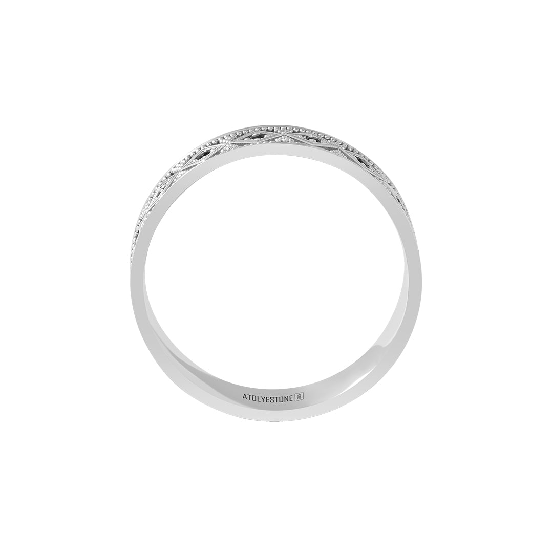 Lattice Paved Solid Silver Band Ring