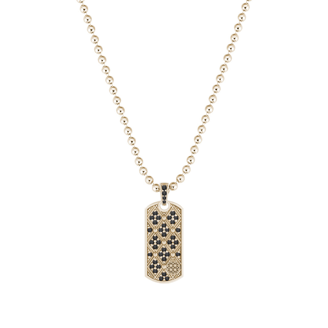 Lattice Tag Pendant in Solid Yellow Gold - Pave Black Diamond
