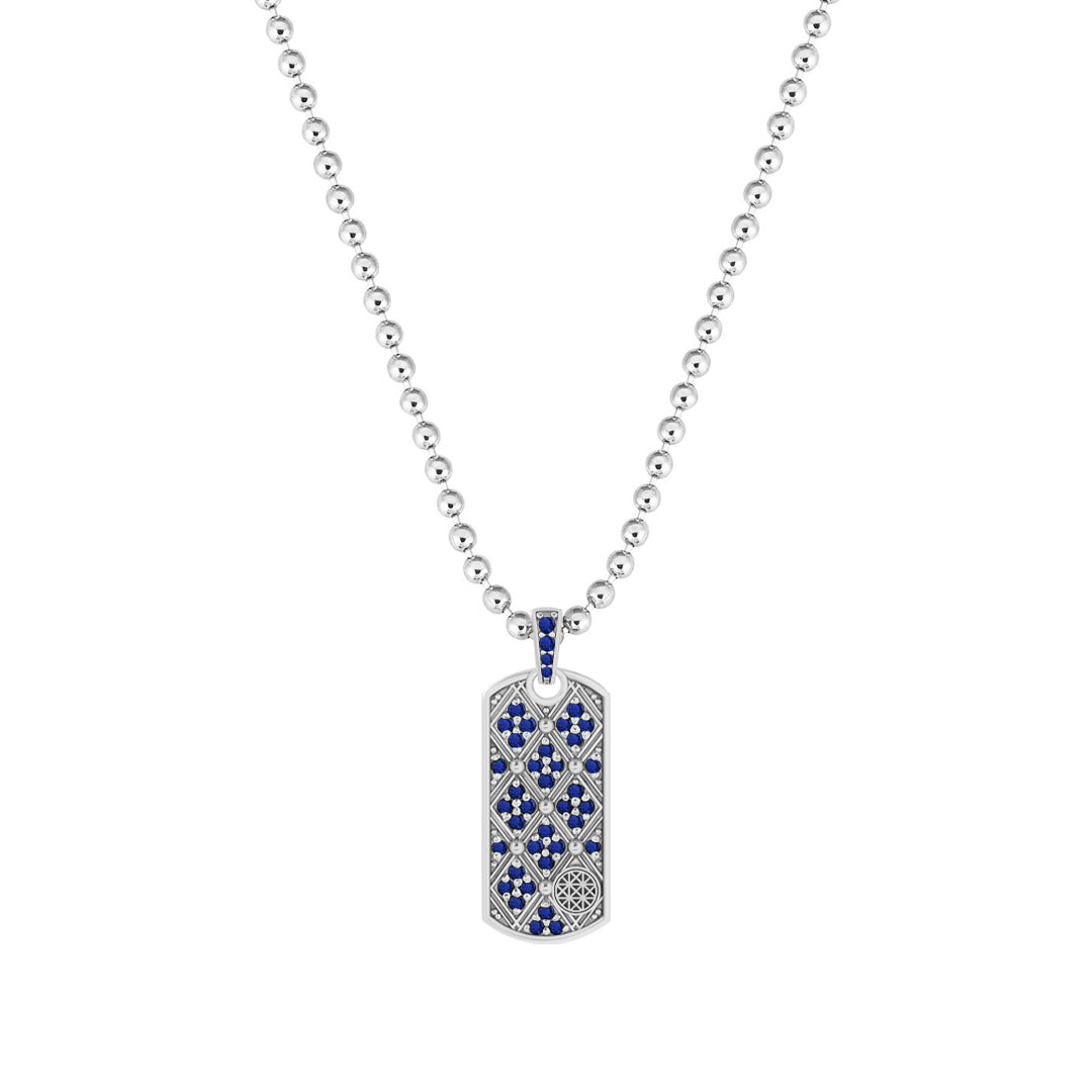 Lattice Tag Pendant in 925 Sterling Silver - Pave Sapphire