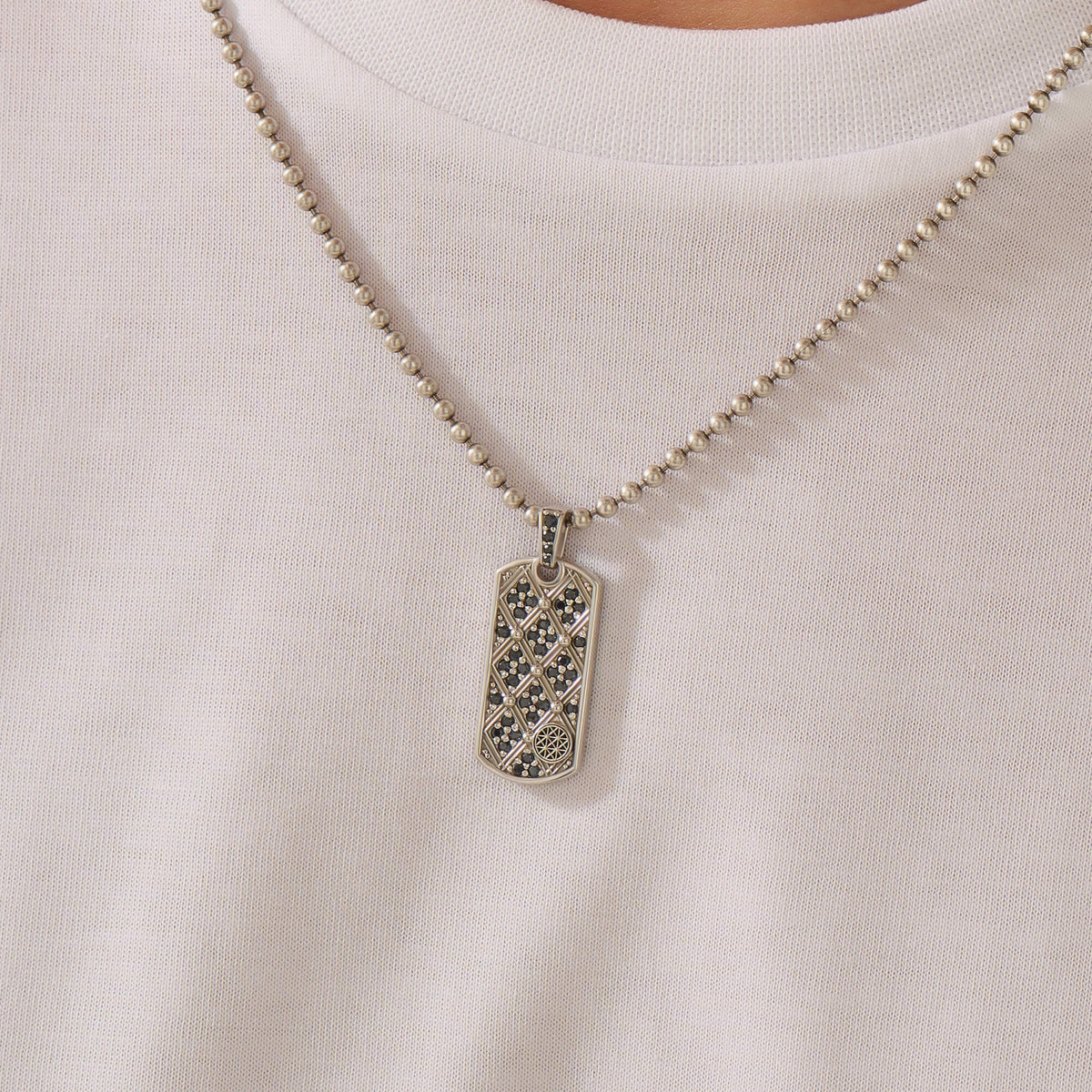 Men's Lattice Tag Pendant in 925 Sterling Silver