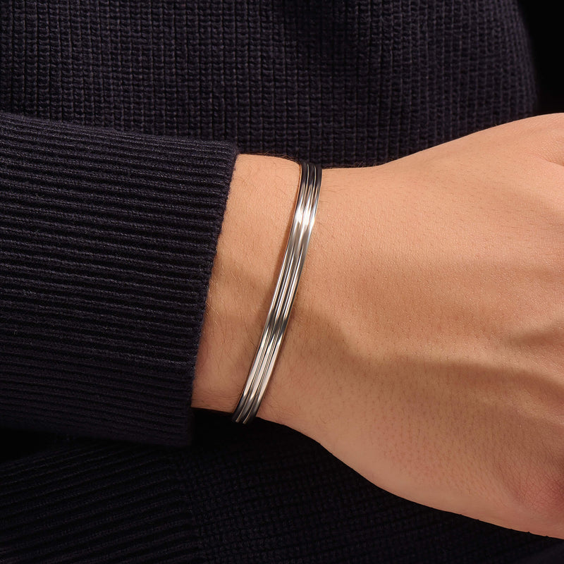 925 Sterling Silver Lined Cuff Bracelet for Men