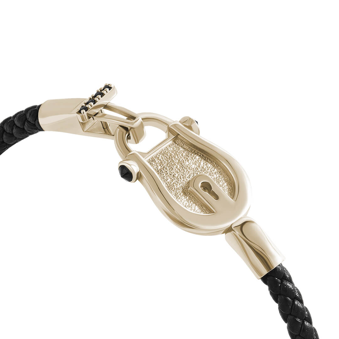 Lock Leather Bracelet in Solid Yellow Gold Buckle
