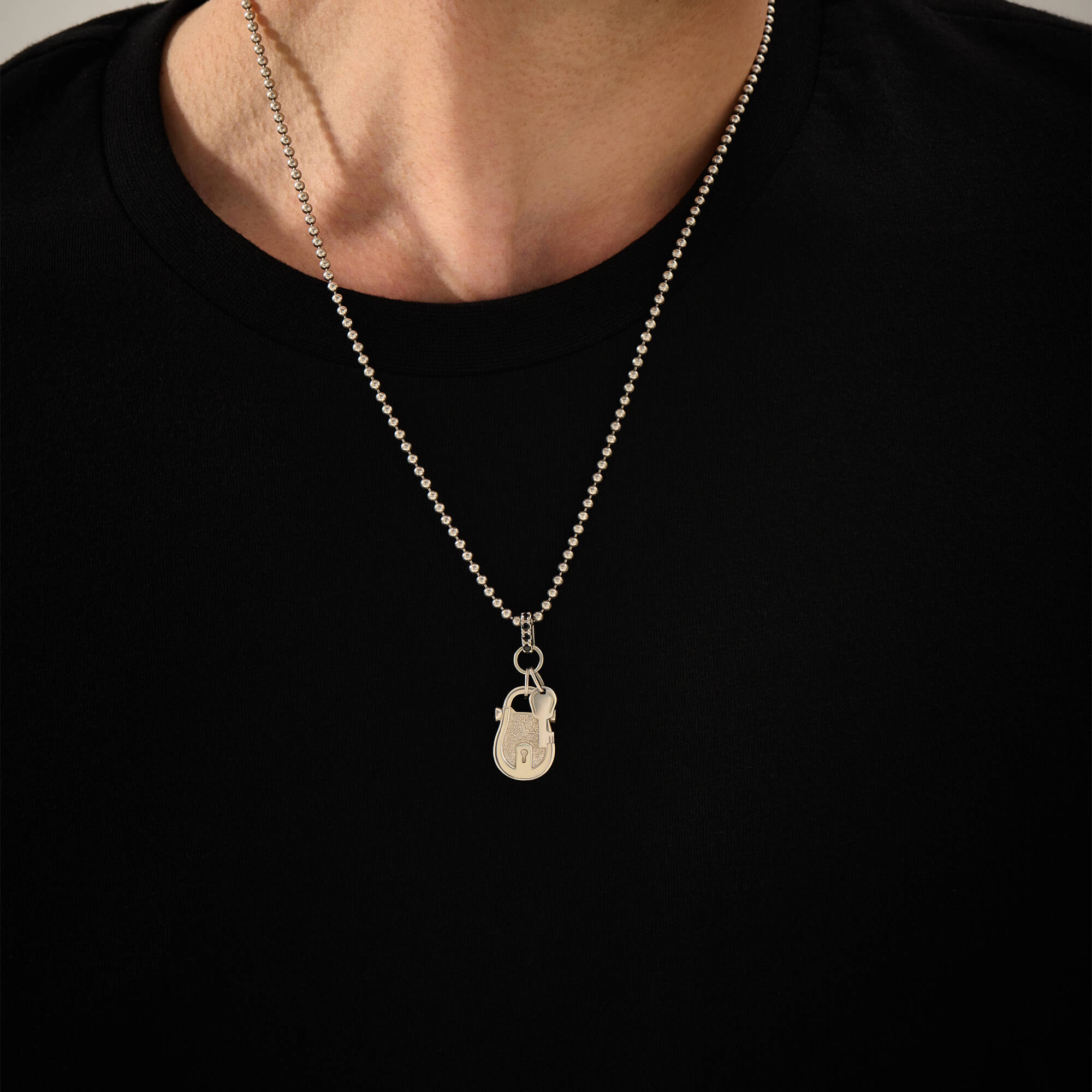 Men's 925 Solid Silver Lock and Key Pendant