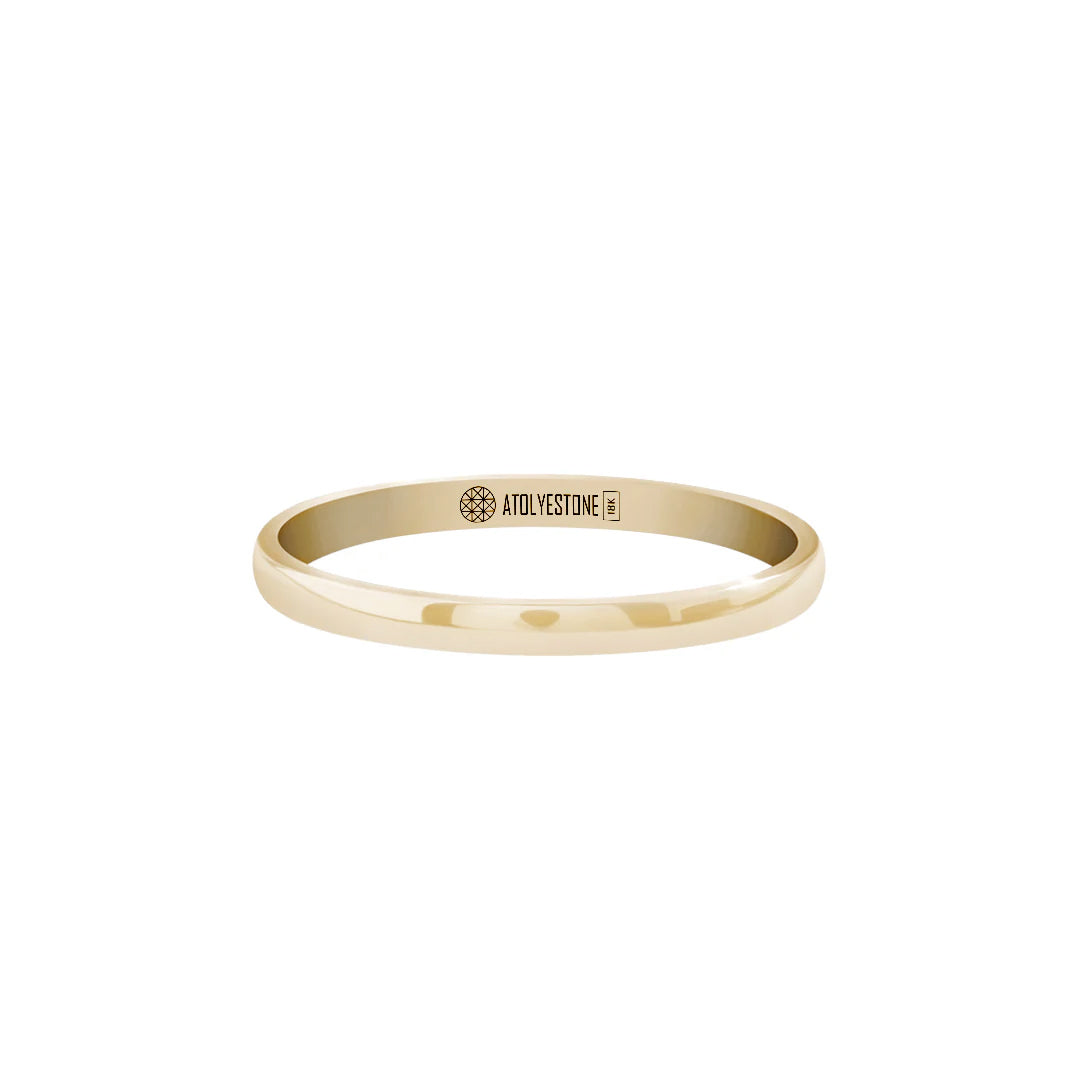 Men's Solid Yellow Gold Low Dome Wedding Band Ring - 2mm