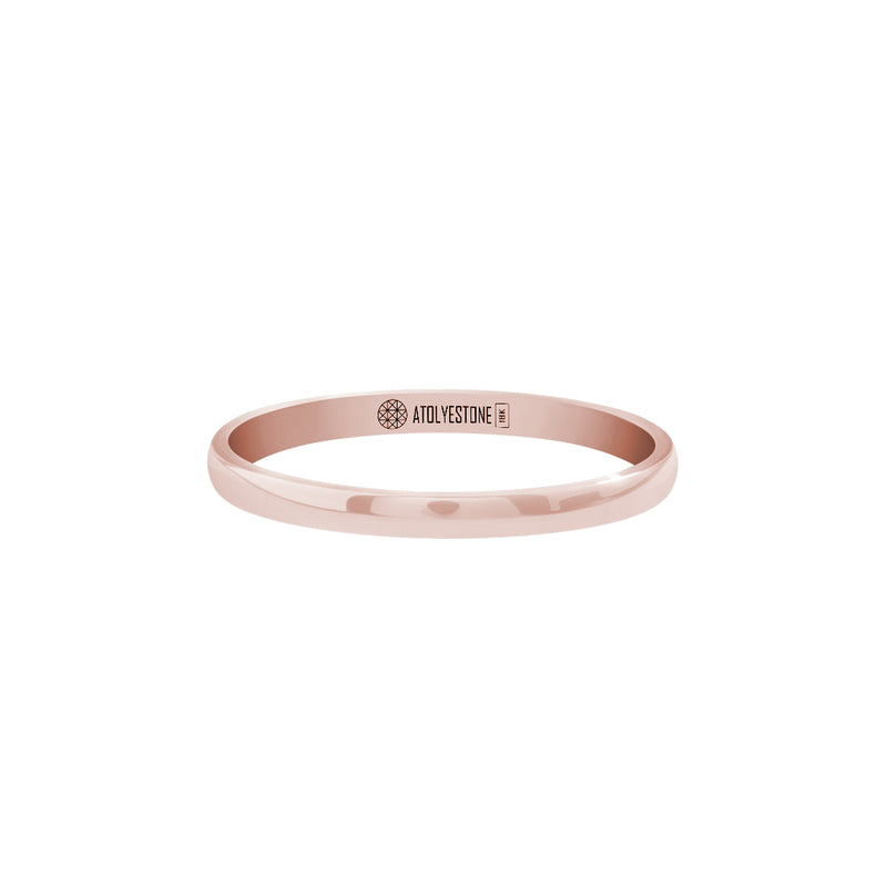 Men's Solid Rose Gold Low Dome Wedding Band Ring - 2mm