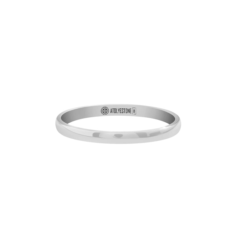Men's Solid White Gold Low Dome Wedding Band Ring - 2mm