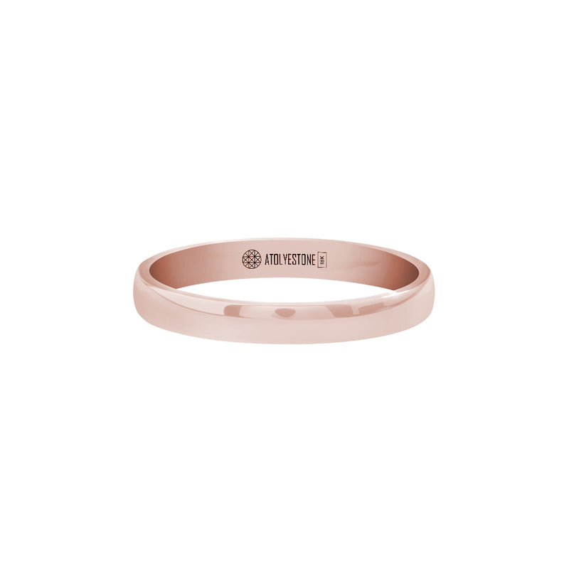 Men's Solid Rose Gold Low Dome Wedding Band Ring - 3mm