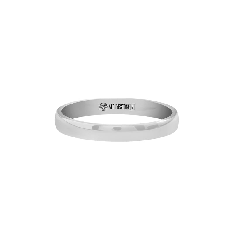 Men's Solid White Gold Low Dome Wedding Band Ring - 3mm