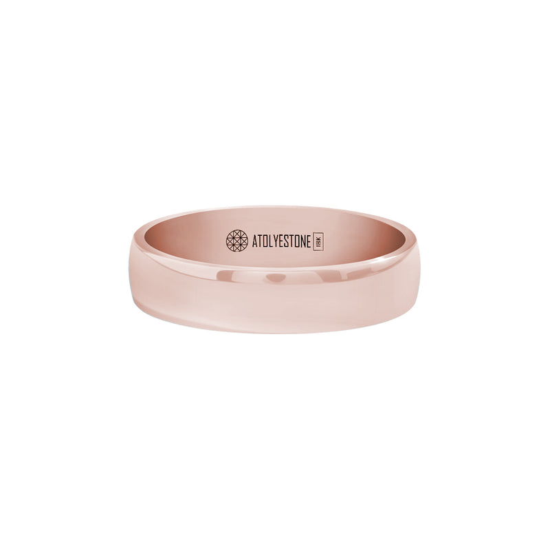 Men's Solid Rose Gold Low Dome Wedding Band Ring - 5mm