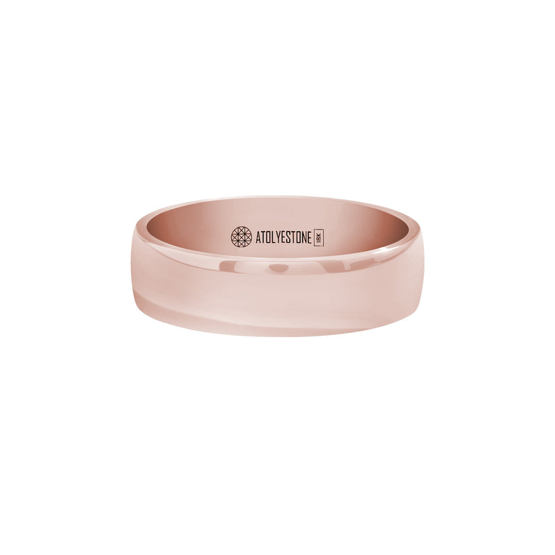 Men's Solid Rose Gold Low Dome Wedding Band Ring - 6mm
