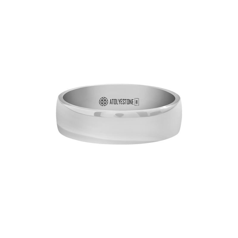 Men's Solid White Gold Low Dome Wedding Band Ring - 6mm