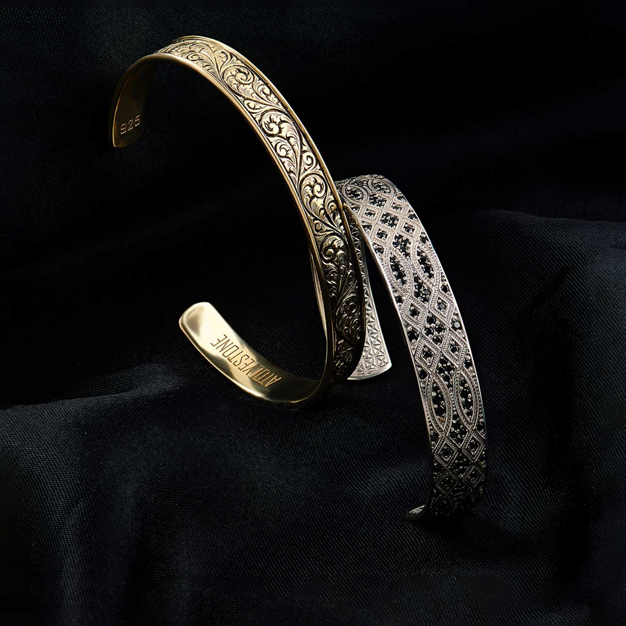 Atolyestone Men's Solid Gold and Silver Cuff Bracelets