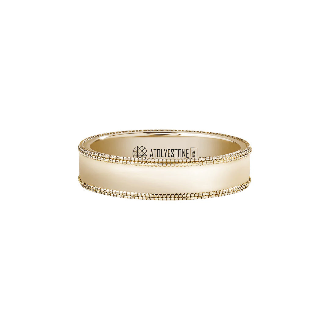 Men's Solid Yellow Gold Milgrain Wedding Band - 5mm