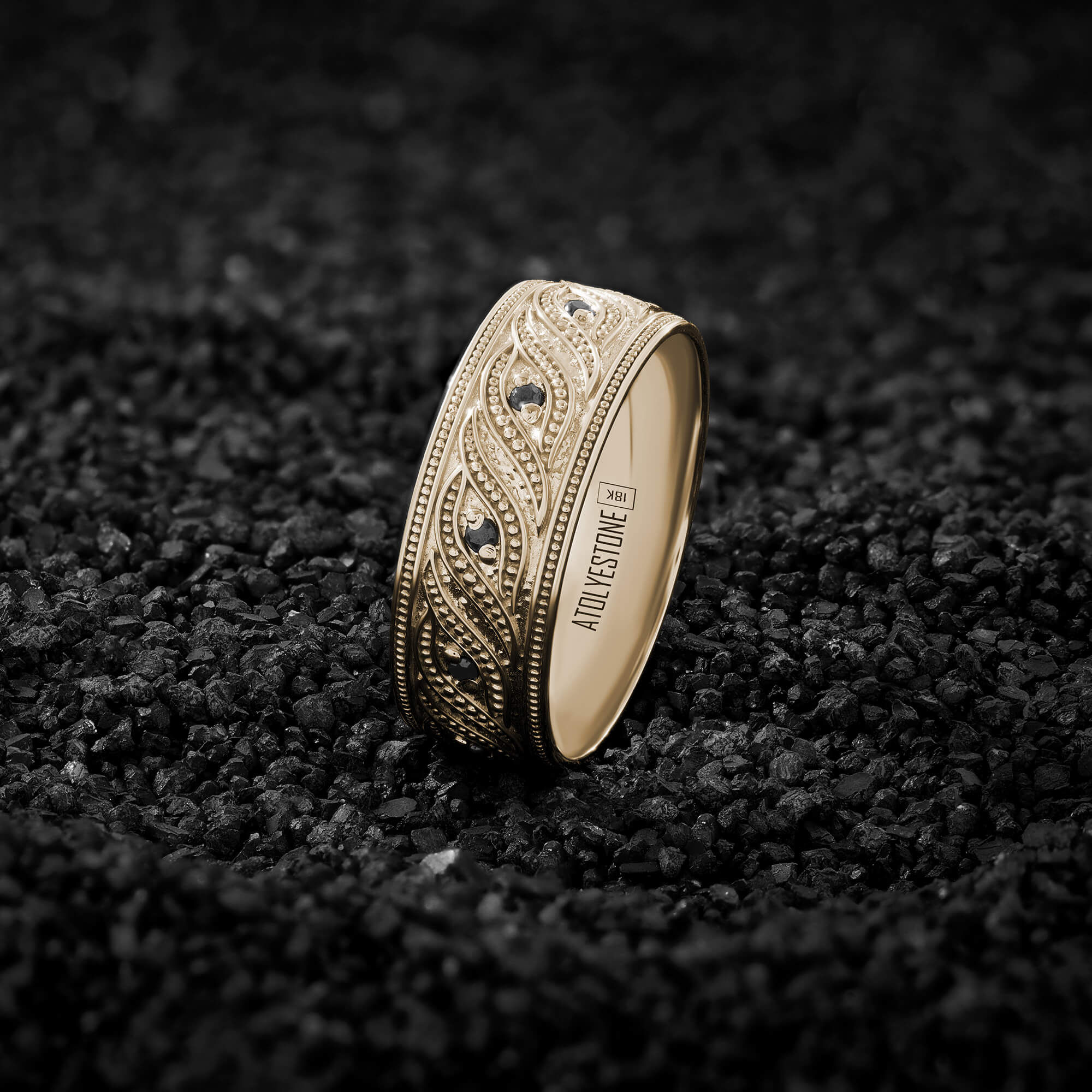 Milgrain Helix Pattern Solid Gold Band Ring