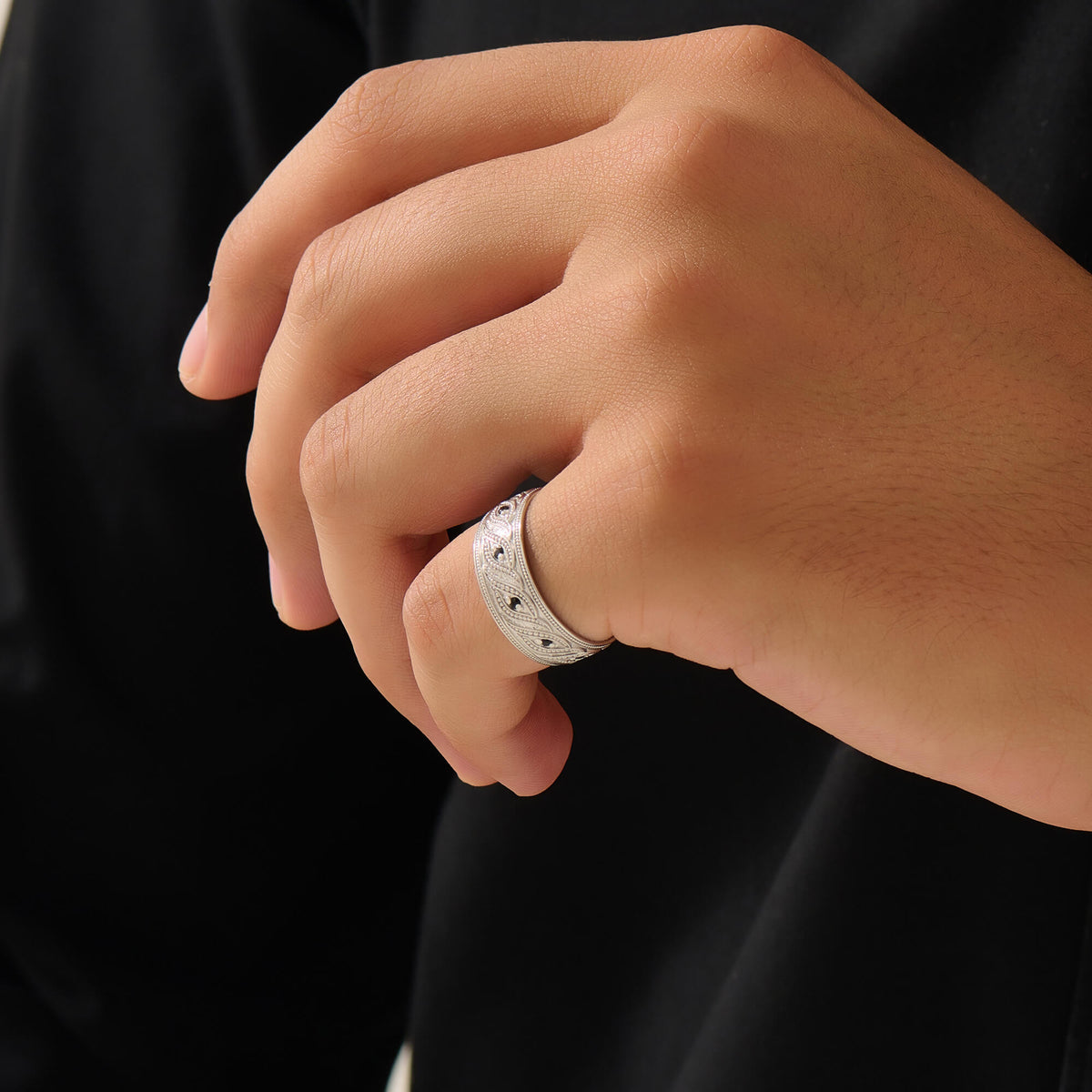 Milgrain Pattern Helix Band Ring in Silver for Men