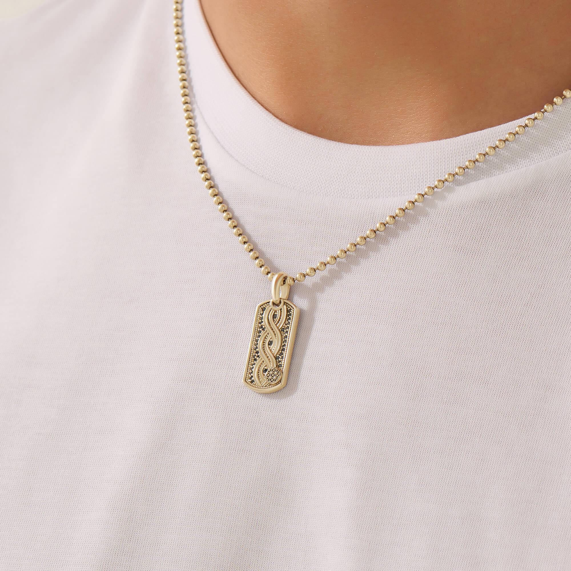 Men's Solid Gold Milgrain Helix Tag Pendant