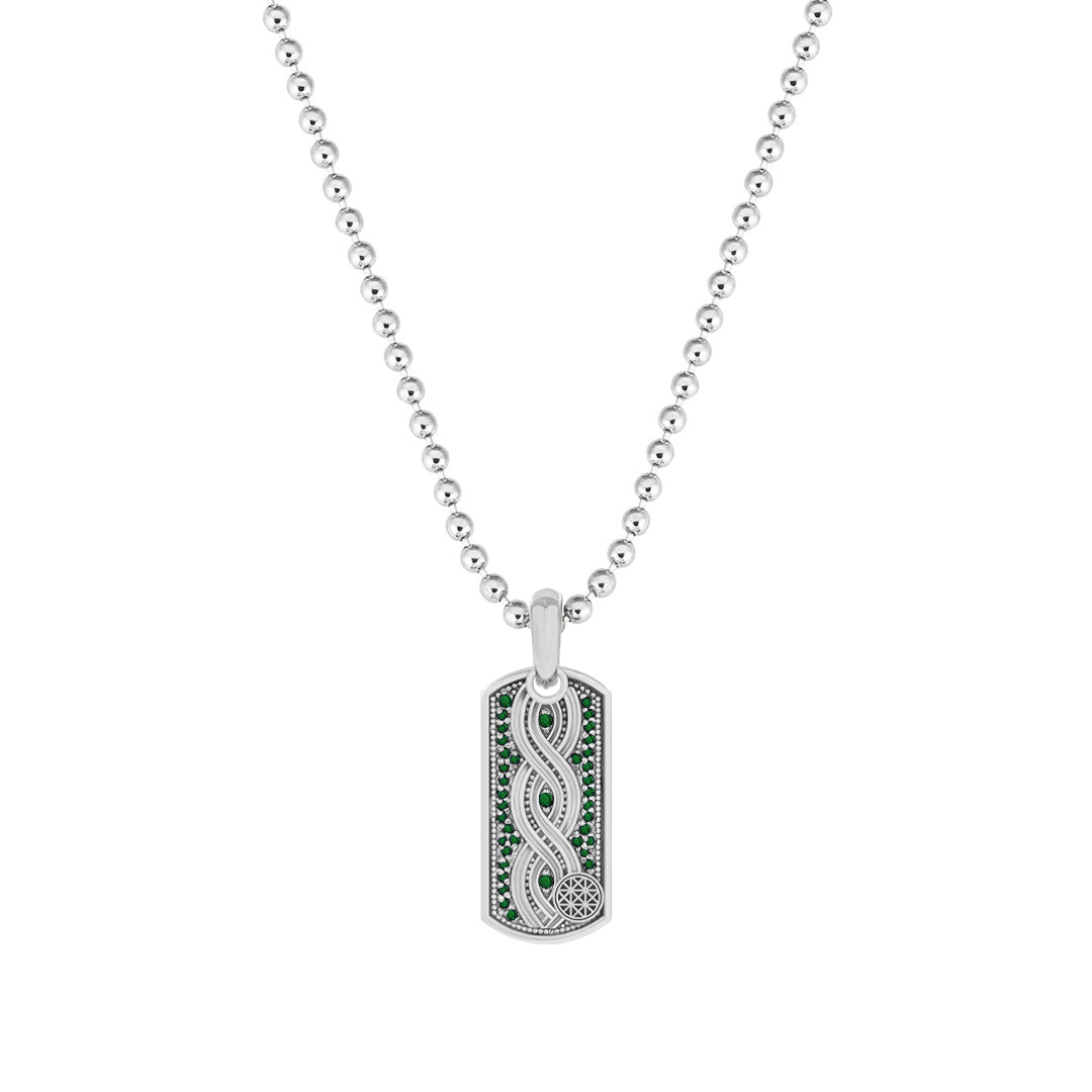 Milgrain Helix Tag Pendant in 925 Solid Silver - Pave Emerald