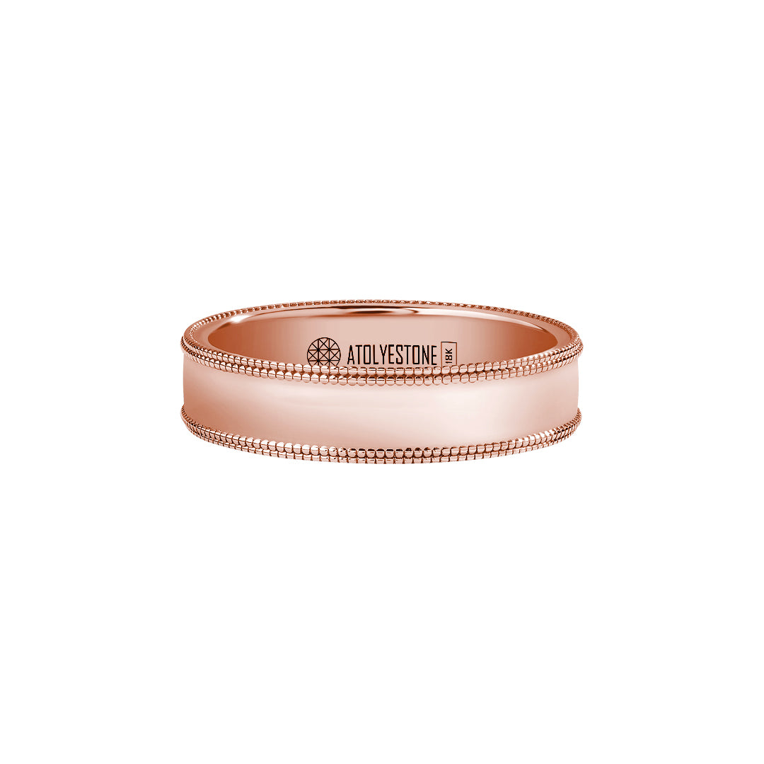 Men's Solid Rose Gold Milgrain Wedding Band - 5mm