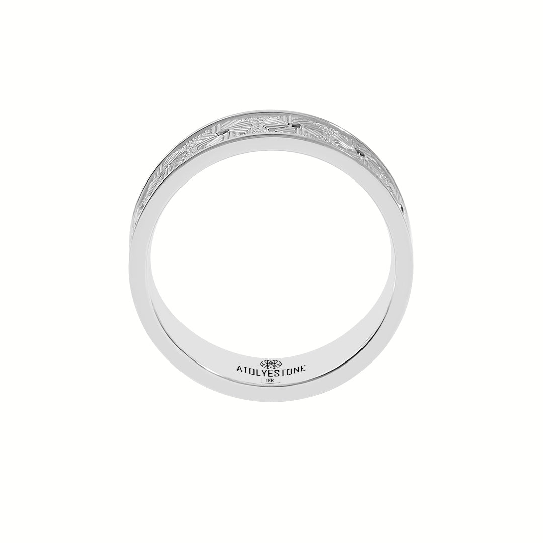 Real White Gold Black Diamond Pave Millstone Band Ring for Men