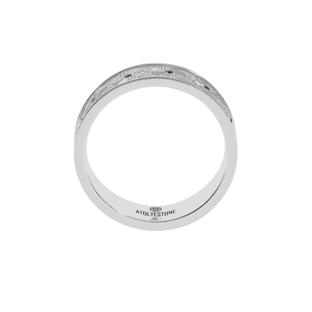 Solid 925 Sterling Silver Millstone-Inspired Wedding Band Ring for Men