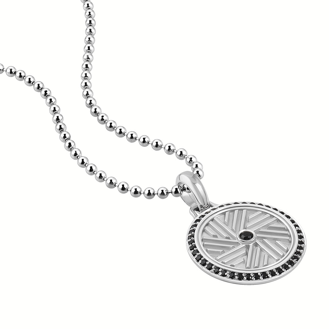 Men's Solid White Gold Millstone Pendant Necklace