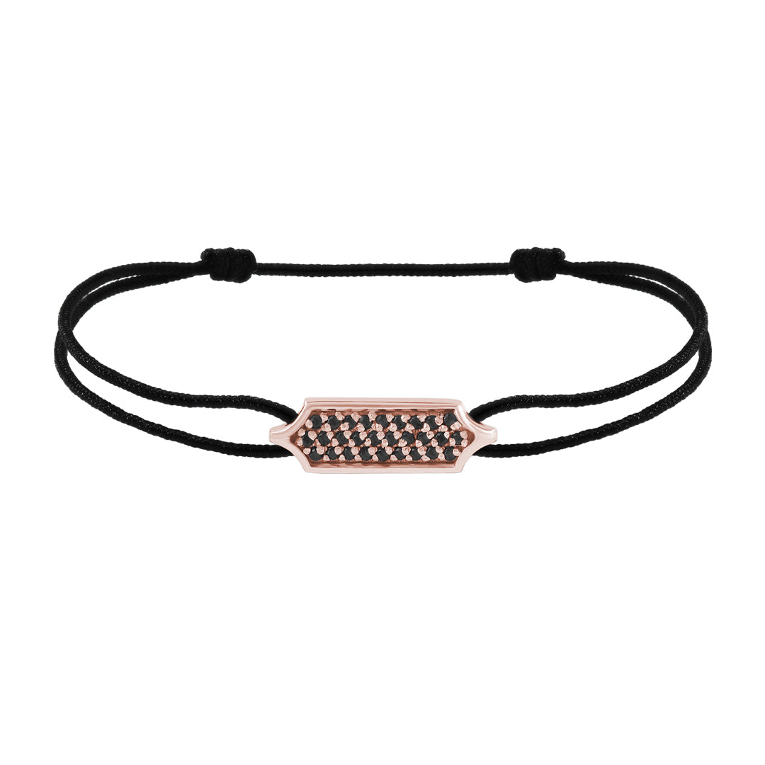 Men's Solid Rose Gold Minimal 0.12 ct Black Diamond Pave Tag Macrame Bracelet