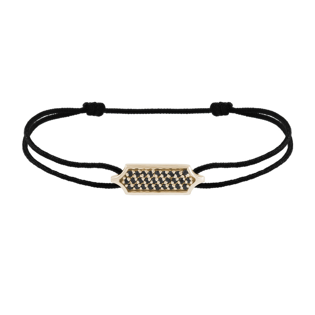 925 Sterling Silver Diamond Pave Tag Black Macrame Bracelet - Yellow Gold