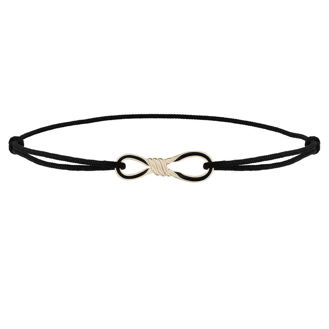 Minimalist Enamel Infinity Knot Macrame Bracelet in 925 Sterling Silver - Black Yellow