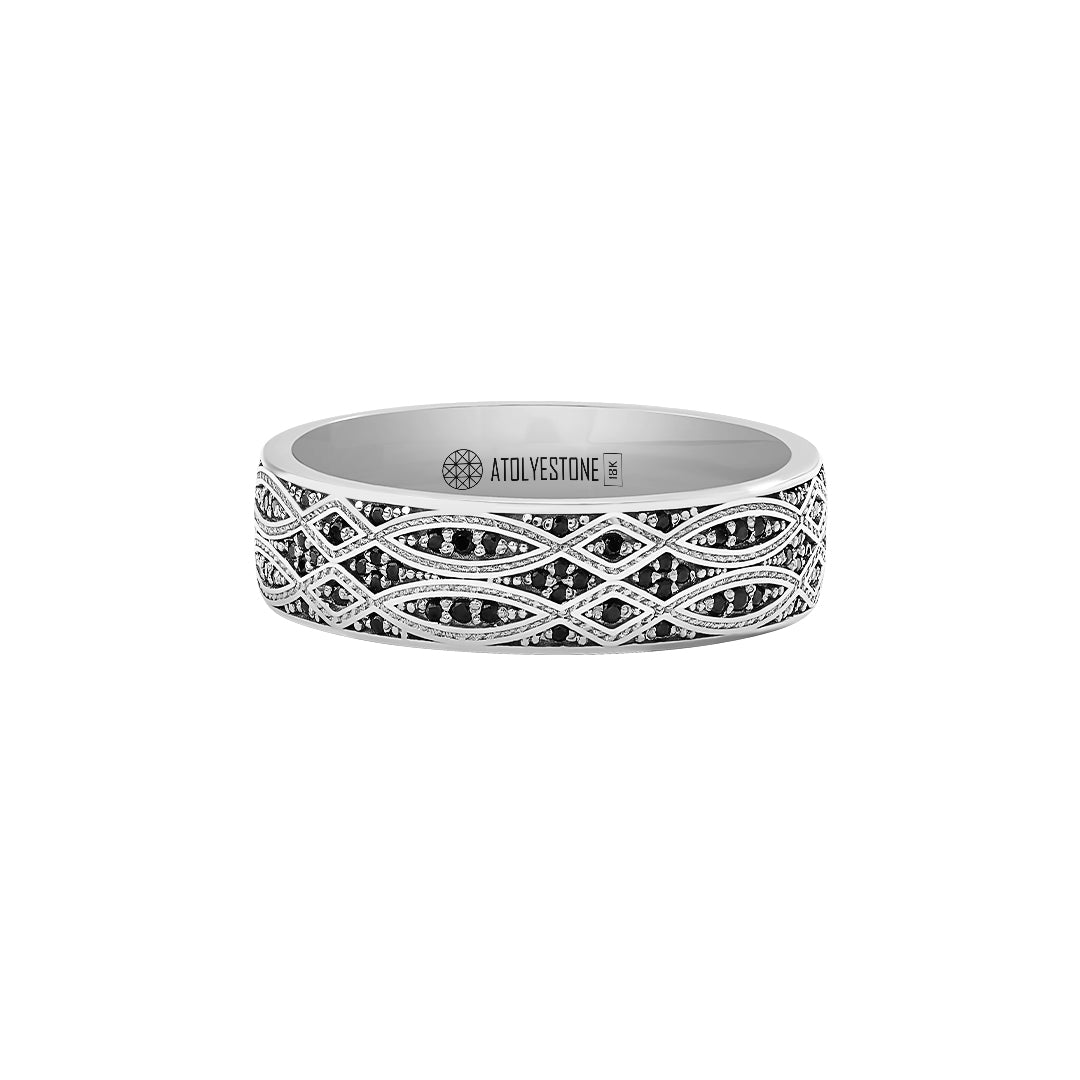 Men's Solid White Gold Minimalist Paved Band Ring