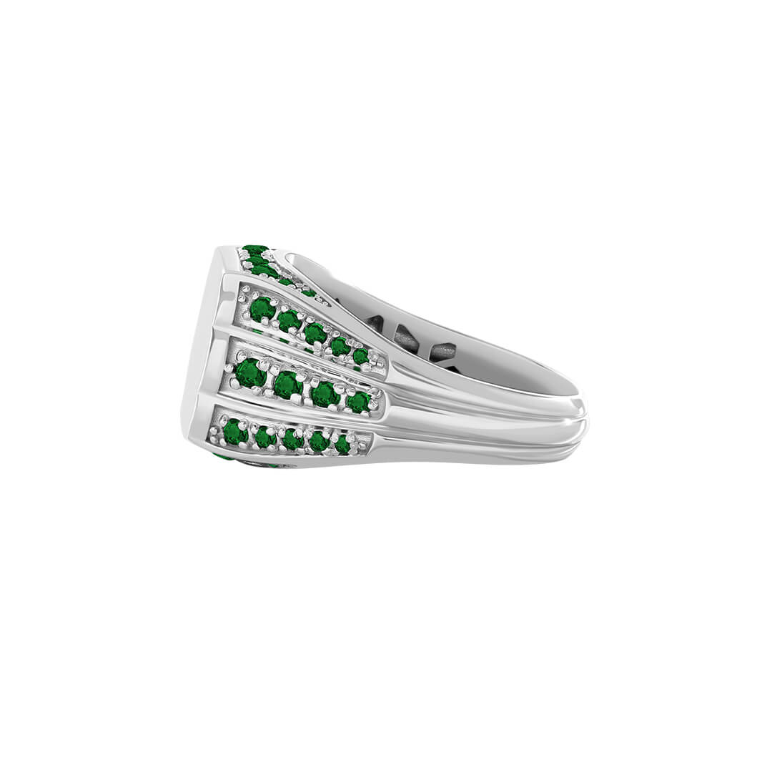 Solid Silver Monarch Signet Ring Paved Emerald