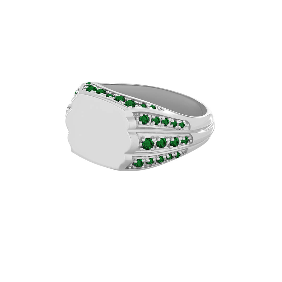 Monarch Signet Ring in 925 Sterling Silver Paved Emerald