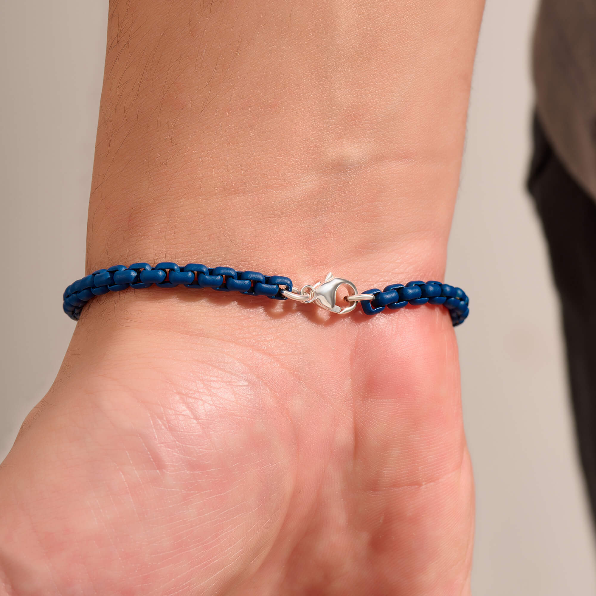 Men's Navy Colored Box Chain Bracelet