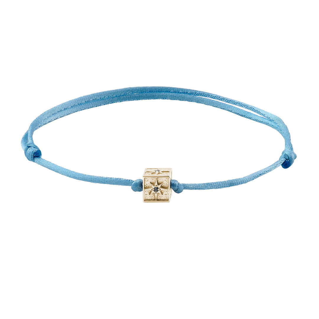 Solid Gold North Star Charm Macrame Bracelet - Yellow Gold & Turquoise