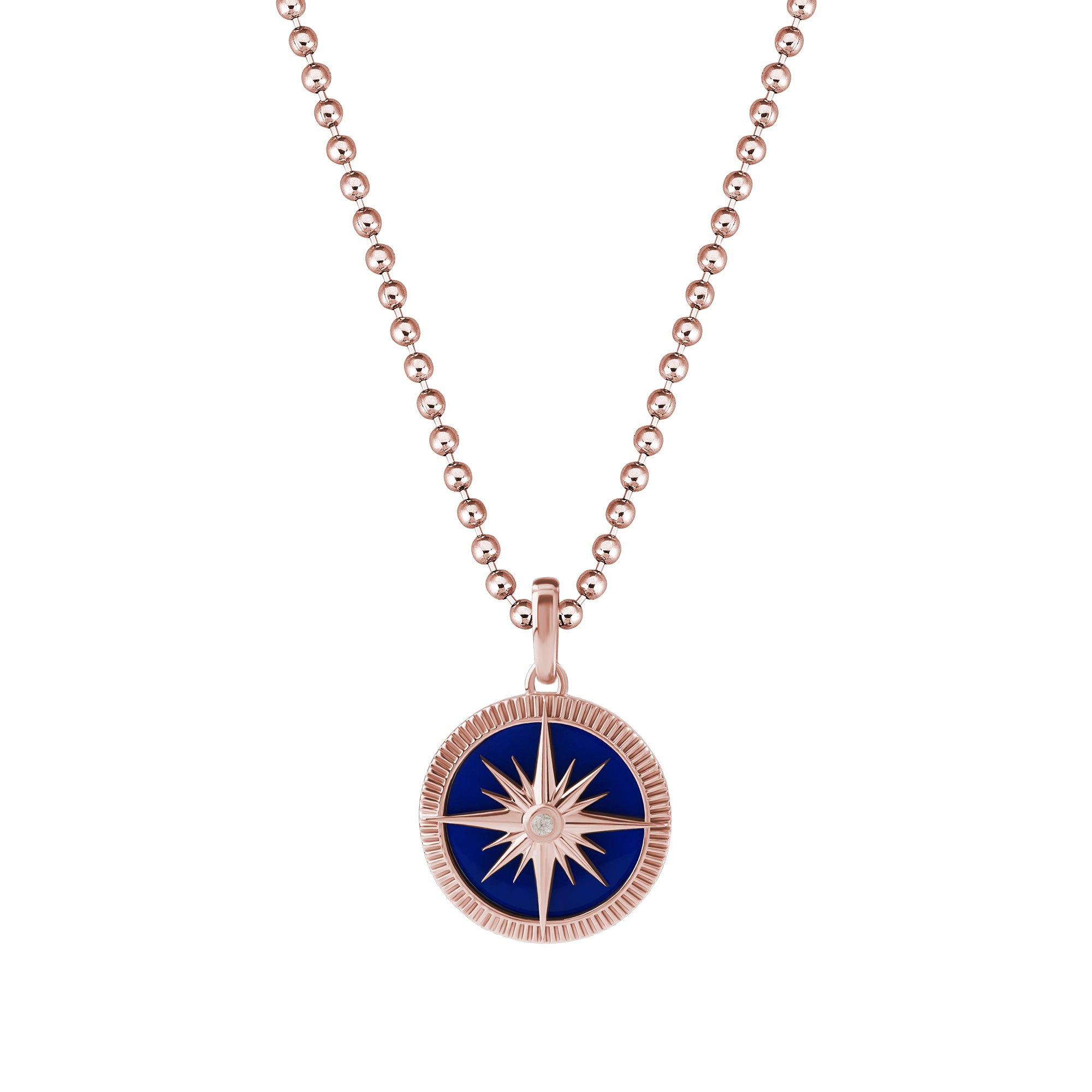 Men's Blue Lacquer Finished Solid Rose Gold Compass Pendant