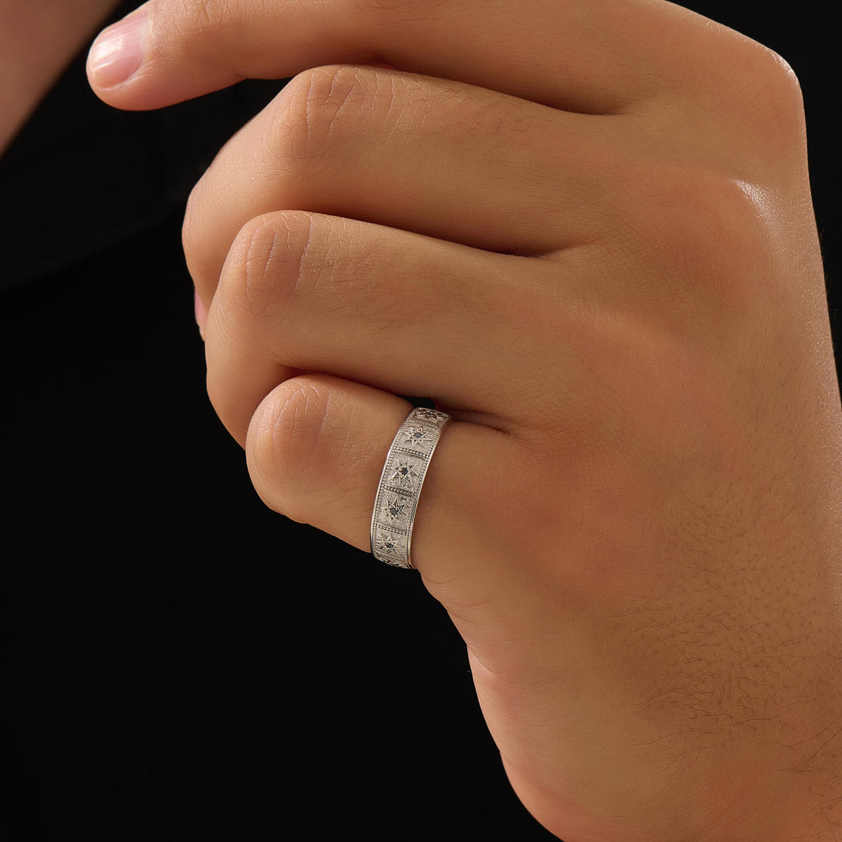 Men's Octagram Star Band Ring in Silver