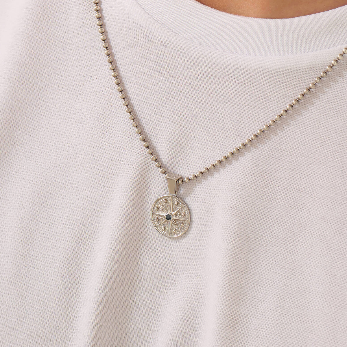 Men's Solid Silver Orbit Compass Pendant