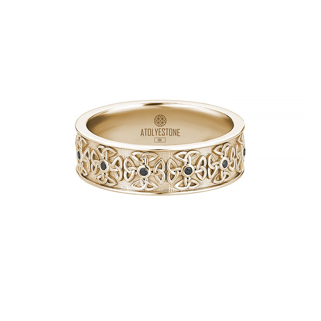 Real Yellow Gold 0.06ct Black Diamond Paved Band Ring for Men