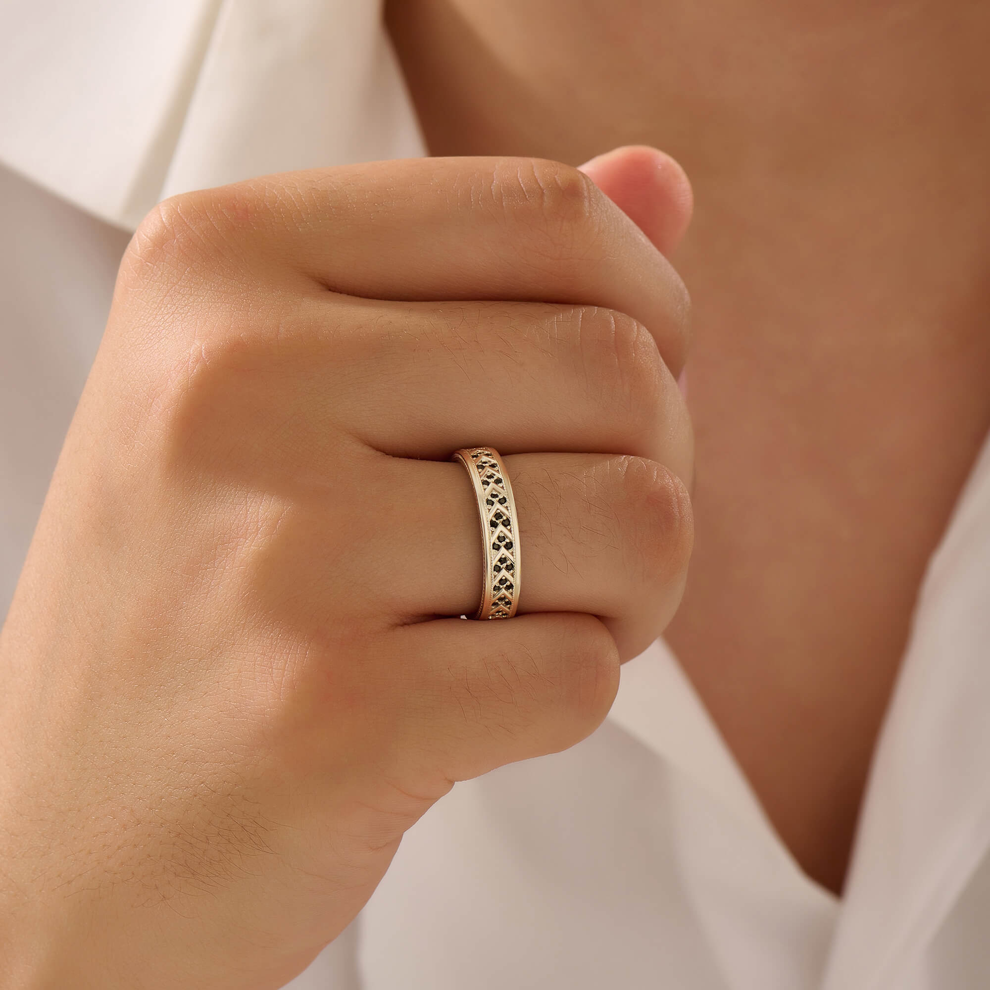 Men's Pave Chevron Band Ring in Solid Gold