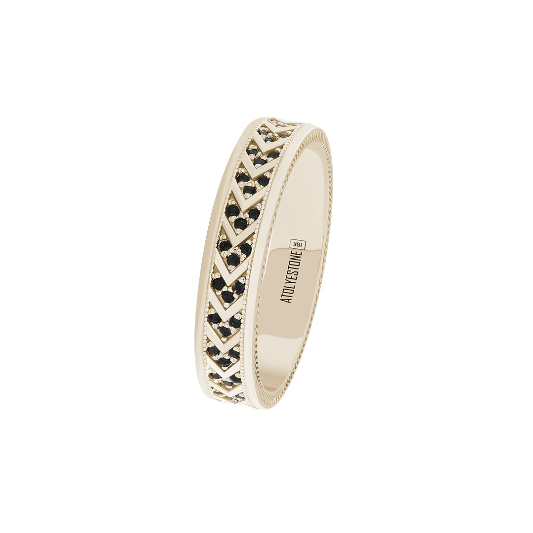 Solid Gold Pave Chevron Band Ring