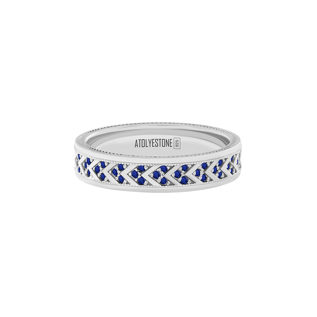 Pave Chevron Band Ring in 925 Sterling Silver - Pave Sapphire