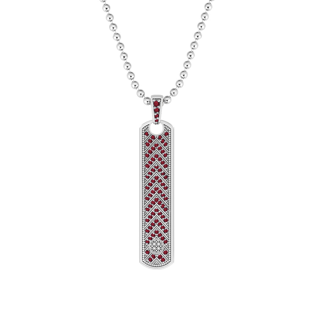 Pave Chevron Samurai Tag Pendant Solid White Gold - Pave Ruby