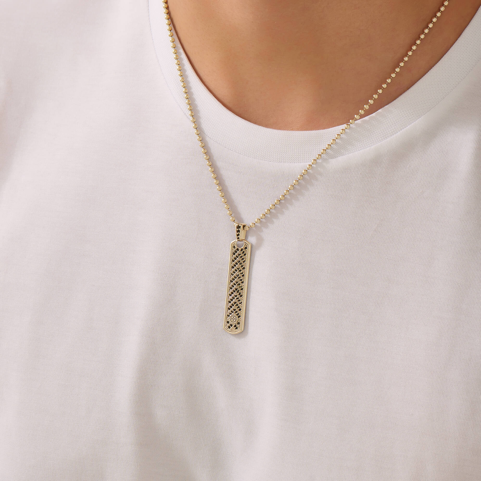 Men's Pave Chevron Samurai Tag Pendant in Solid Gold