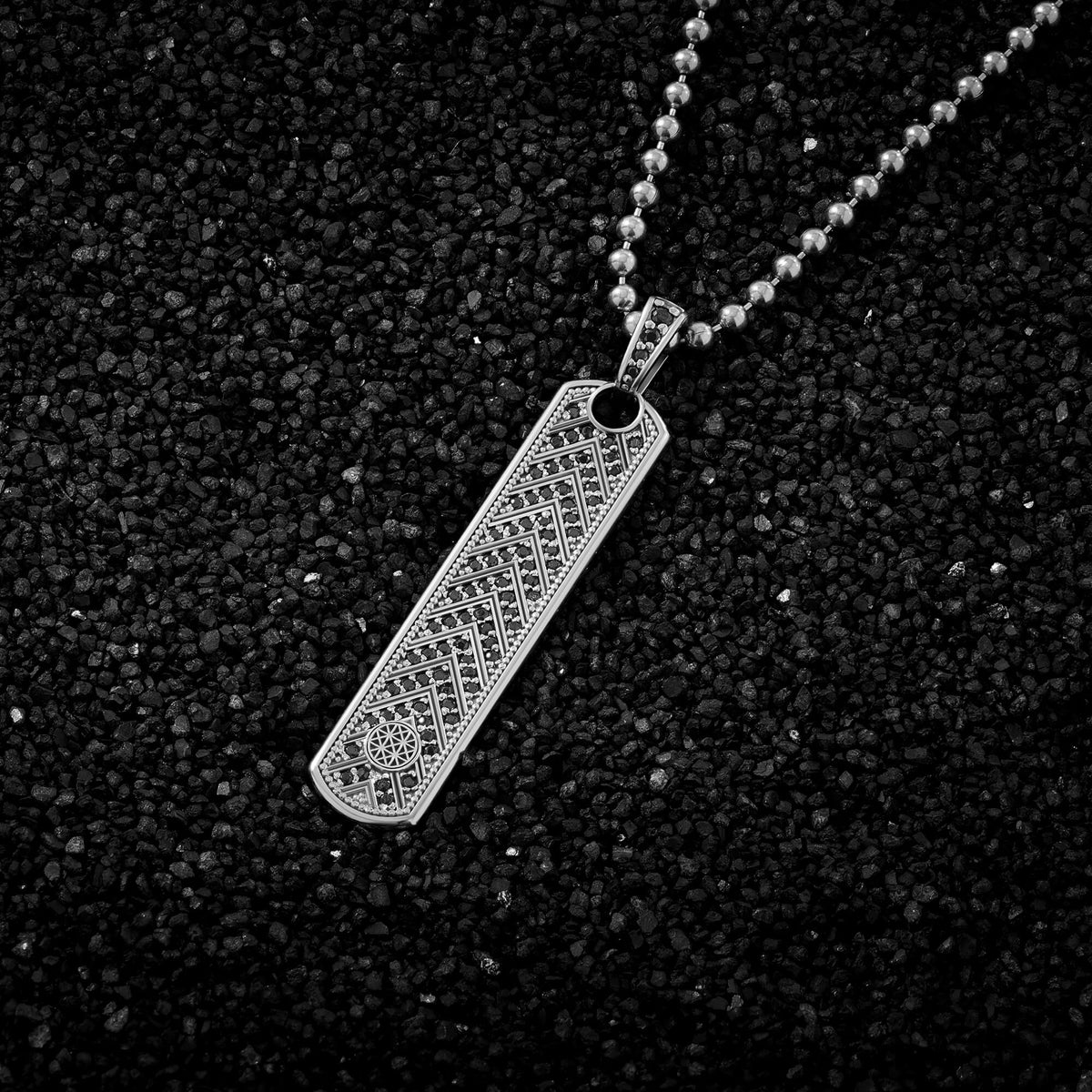 Zirconia Paved Chevron Samurai Tag Pendant in Silver