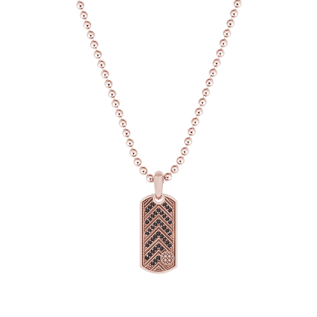 Pave Chevron Tag Pendant in Solid Rose Gold - Pave Black Diamond