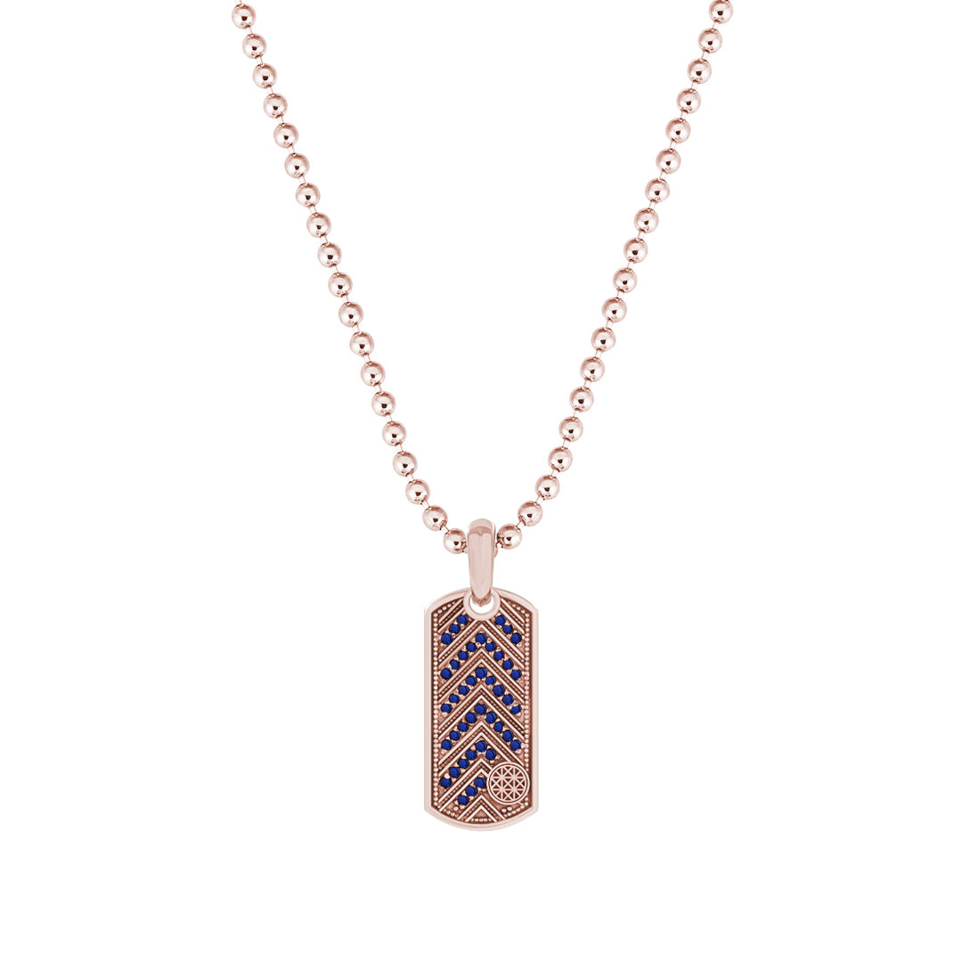 Pave Chevron Tag Pendant in Solid Rose Gold - Pave Sapphire